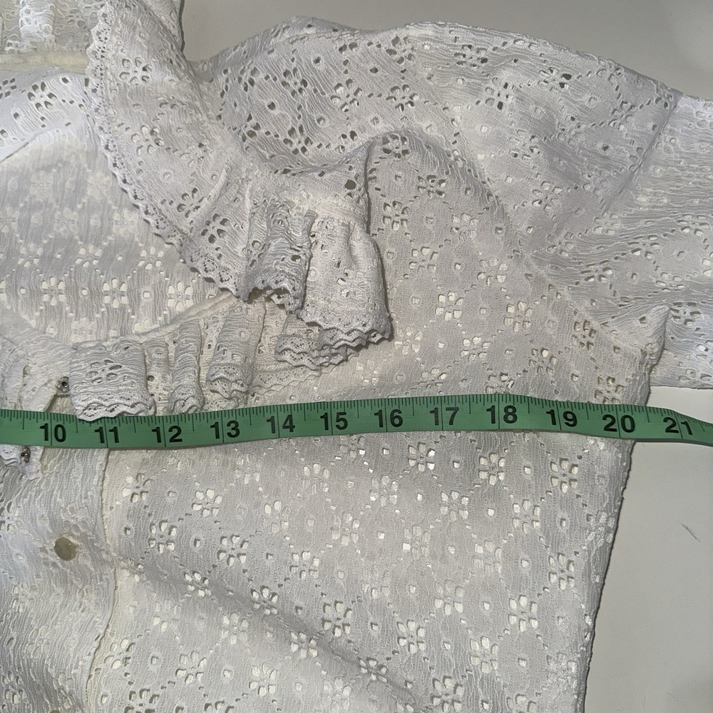 Women's VTG 70s Victorian Style Coquette White Ruffled Sheer Lace Blouse Large - Picture 7 of 11
